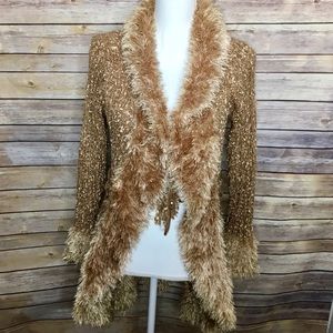 Shana K Furry Gold Cardigan Jacket
